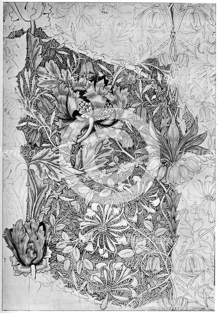 Honeysuckle pattern printed on linen, 1883 (1934).Artist: William Morris