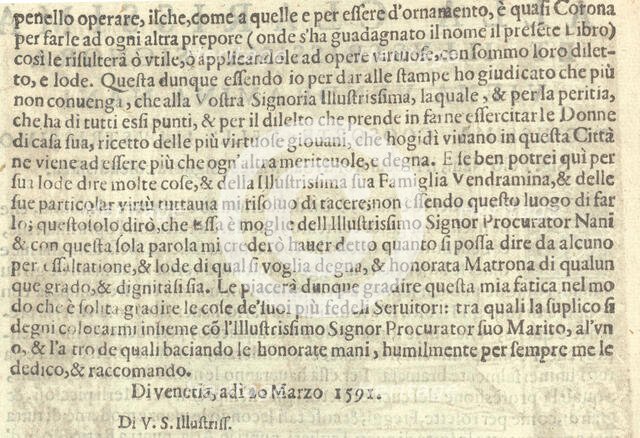 Corona delle Nobili et Virtuose Donne: Libro I-IV, page 2 (verso), 1601. Creator: Unknown.