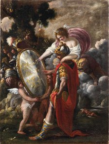 Thetis hands the shield to Achilles. Creator: Passeri, Giuseppe (1654-1714).