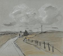 View along a road with high verges and fences, 1864-1936. Creator: Johannes Cornelis van Essen.