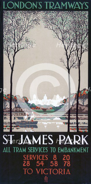 'St James' Park', London County Council (LCC) Tramways poster, 1928. Artist: Ralph & Brown Studios