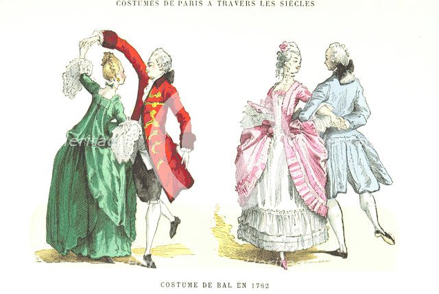 Costumes of Paris through the centuries - Ball Costume in 1762, (1879).  Creator: Unknown.