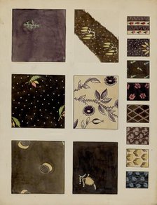 Textiles from Patchwork Quilt, c. 1936. Creator: Millia Davenport.