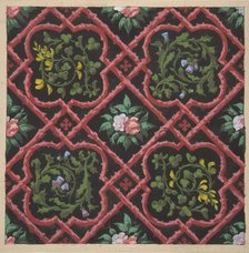 Design for wallpaper featuring flowers and latticework, 1830-97. Creators: Jules-Edmond-Charles Lachaise, Eugène-Pierre Gourdet.