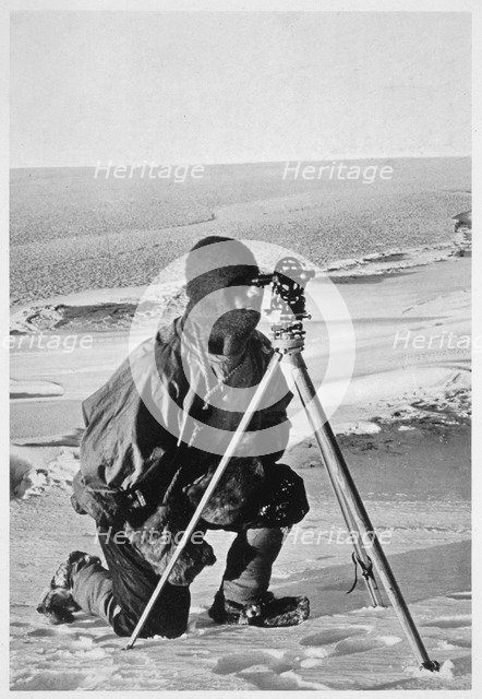 Lieutenant Evans surveying in the Antarctic, 1911-1912. Artist: Herbert Ponting