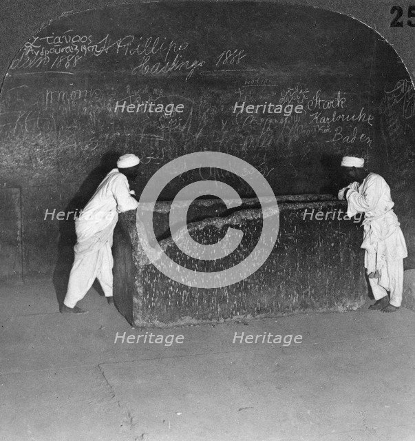 'Khufu's sarcophagus, broken by robbers, in the Great Pyramid, Egypt', 1905.Artist: Underwood & Underwood