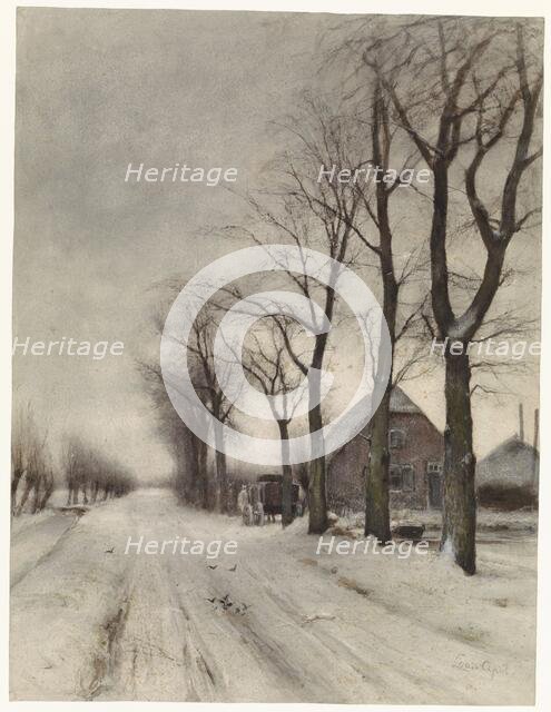 Winter landscape with farmhouse and row of trees, 1860-1892. Creator: Louis Apol.