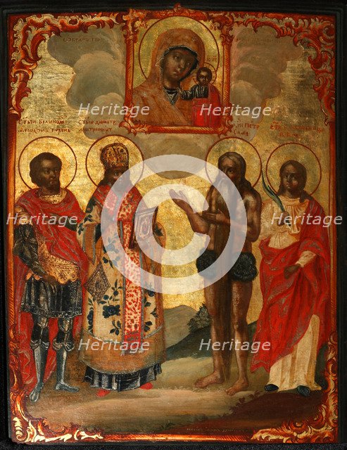 The Selected Saints before the Icon of Our Lady of Kazan, Late 18th cent.. Artist: Denisov, Evfimy (active 1770-1790s)