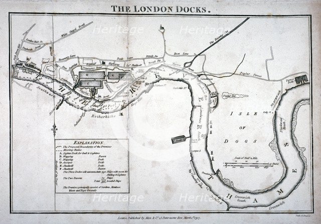Plan of the River Thames showing the London Docks and the Isle of Dogs, 1797 Artist: Anon