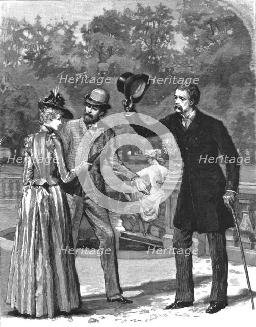 '" Madame Leroux"; By Francis Eleanor Trollope; He was accompanied by a tall spare man...', 1890. Creator: Percy Macquoid.