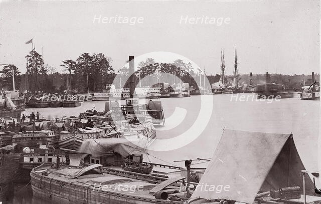 Quartermaster cargoes and transports, Pamunkey River, 1861-65. Creator: Tim O'Sullivan.