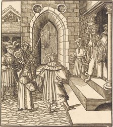 Three Men and a Boy in the Court of a Castle, to the Right Three Men on a Staircase, 1514/1516. Creator: Leonhard Beck.