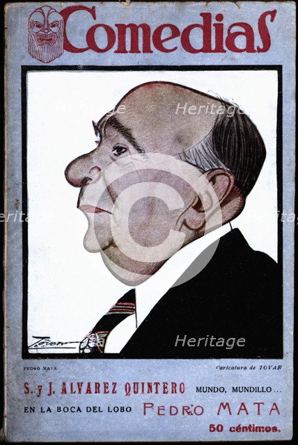 Cover of the publication 'Comedias'. Caricature of Pedro Mata Dominguez (1875-1946). Siglo XX pub…