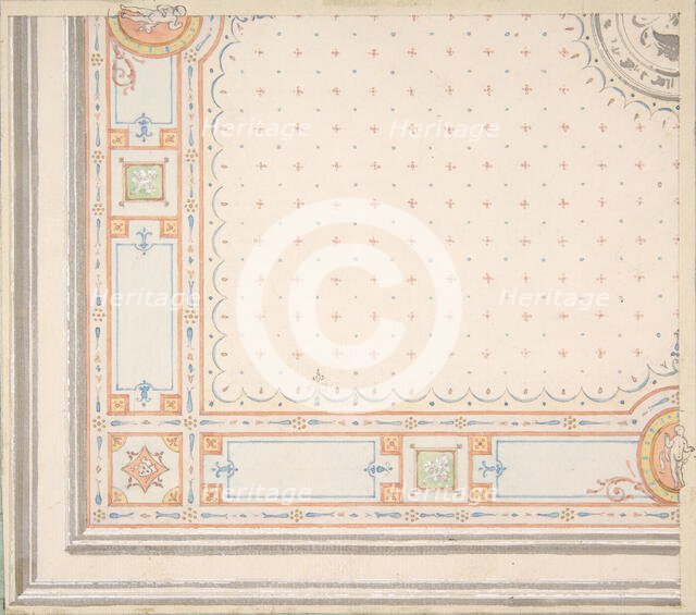 Design for a ceiling (recto); meaurements with design code (verso), second half 19th century. Creators: Jules-Edmond-Charles Lachaise, Eugène-Pierre Gourdet.
