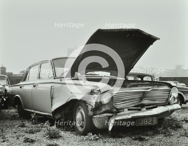 A car which has been 'dumped' and abandoned by its owner, 1970. Creator: Unknown.