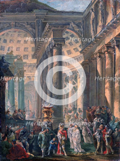 'Caprice d'un Temple Romain avec l'Enterrement Triomphal d'Alexandre le Grand', 1755-1760. Artist: Robert Hubert