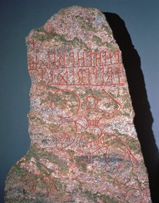 Swedish runestone with late Christian influences, 6th century. Artist: Unknown