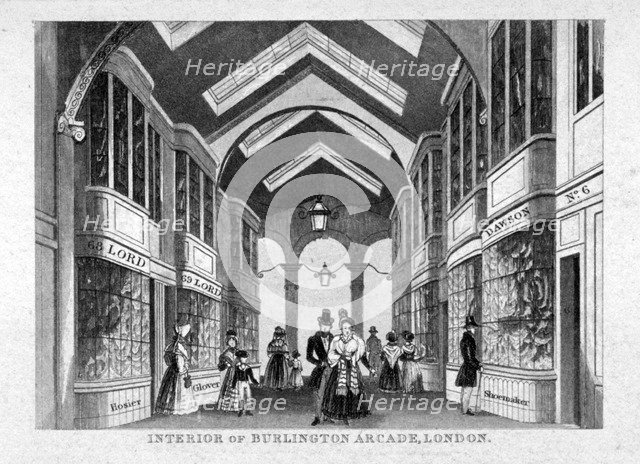 Interior of Burlington Arcade, Westminster, London, c1825. Artist: Anon