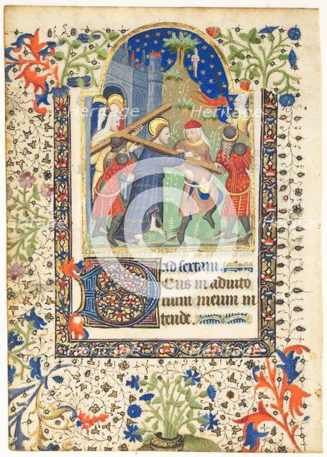 Leaf from a Book of Hours: Christ Carrying the Cross (Sext, Hours of the Cross), c. 1410-1420. Creator: Unknown.