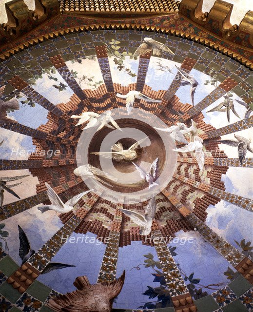 View of the dome of the first floor of the Vicens House, built between 1883 and 1885, designed by…