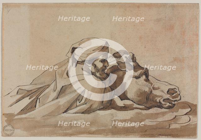 Man Clutching a Horse in Water, after Poussin's "Deluge" (recto), c. 1816. Creator: Théodore Géricault (French, 1791-1824).