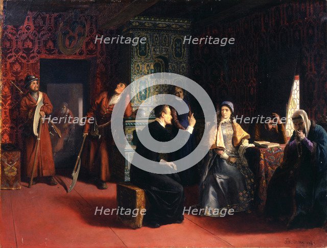 'Marina Mniszech with her Father under Arrest', 1883.  Artist: Mikhail Petrovich Klodt