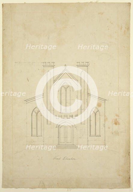 Front Elevation Drawing for St. Luke's Episcopal Church, Catskill, New York, between 1839 and 1840. Creator: Thomas Cole.