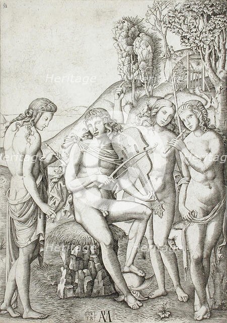 Apollo Teaching Music to the Graces, 16th century. Creator: Marcantonio Raimondi.