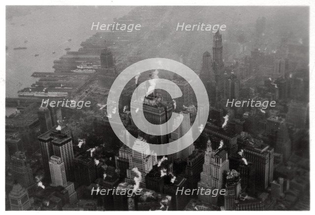 Aerial view of Manhattan, New York City, USA, from a Zeppelin, 1928 (1933). Artist: Unknown