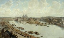 Panoramic view of Paris in 1588, from the rooftops of the Louvre, with Pont-Neuf under..., 1890. Creator: Theodor Josef Hubert Hoffbauer.