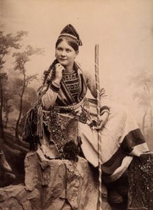 Woman wearing Sami folk costume, Inga Åren, Frostviken, Lapland, 1890-1900.  Creator: Helene Edlund.