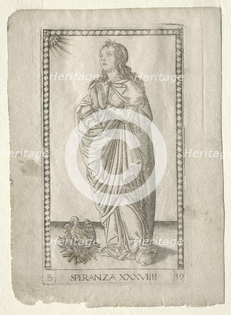 Hope (from the Tarocchi, series B: Cosmic Principles & Virtues, #39), before 1467. Creator: Master of the E-Series Tarocchi (Italian, 15th century).