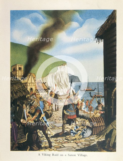 'A Viking Raid on a Saxon Village', 1953. Artist: CW Bacon