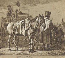 Horse with Soldiers Smoking Pipe/Military Scene, 1816. Creator: Johann Adam Klein.