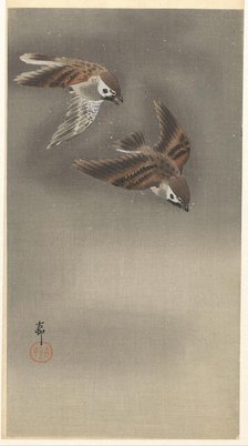 Sparrows in snow. Creator: Ohara, Koson (1877-1945).