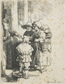 A blind hurdy-gurdy player and family receiving alms, 1648. Creator: Rembrandt Harmensz van Rijn.