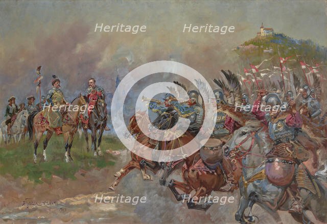 Polish Hussars Parading in Front of King John III Sobieski, 1924. Creator: Wojciech Kossak.