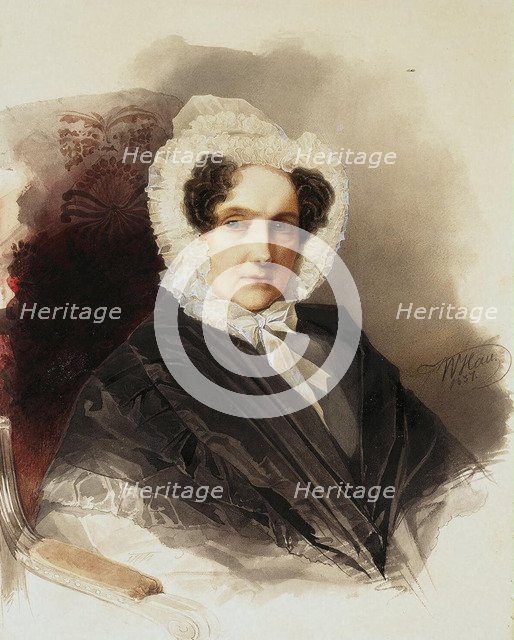 Portrait of Countess Anna Vladimirovna Bobrinskaya (1769-1846), 1837. Artist: Hau (Gau), Vladimir Ivanovich (1816-1895)