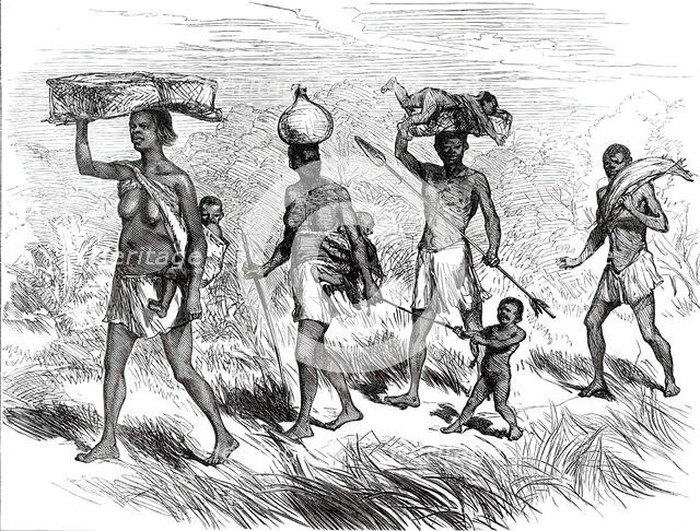 Lieutenant Cameron's sketches in Africa: a Native Family on the March, 1876. Creator: Unknown.