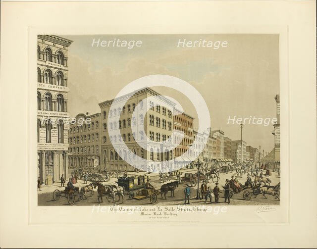 Corner of Lake and La Salle Streets, Chicago, Marine Bank Building in th..., published January 1927. Creator: Raoul Varin.