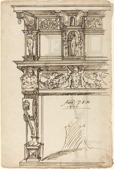 Palatial Mantelpiece with Mercury and Hope [recto], 1571. Creator: Unknown.