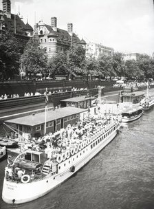 Pleasure boats, Westminster Pier, Embankment, London, c1955.  Creator: Arthur Charles Kirby Ware.