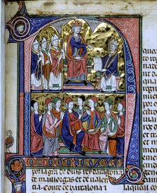 Vidal Canellas offering his text to King James I, Miniature in 'Vidal Mayor', illuminated manuscr…