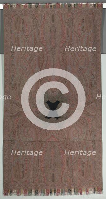Long Shawl with Large Symmetrical Botehs and Small Black Center, 1855-1862. Creator: Unknown.