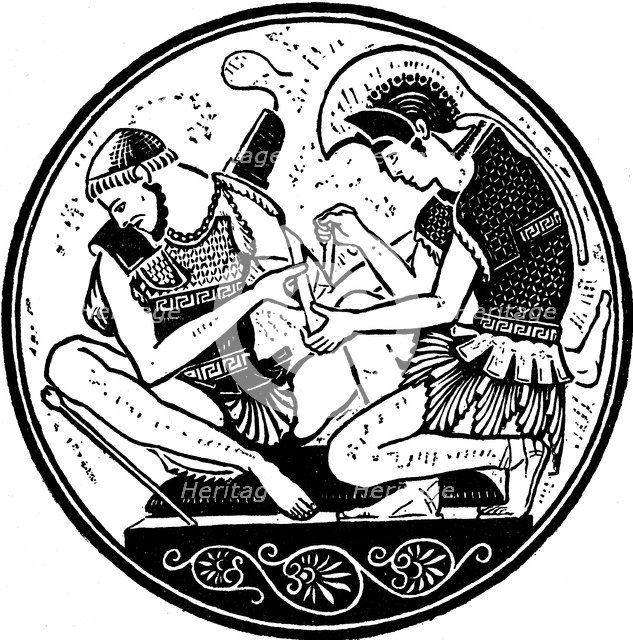 Achilles bandaging the wound of Patroclus, c1900. Artist: Unknown