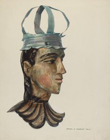 Head of Carved Figure with Tin Crown, 1935/1942. Creator: Majel G. Claflin.