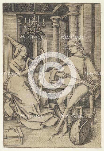 Lute Player and Harpist, from Scenes of Daily Life,.n.d. Creator: Israhel van Meckenem.