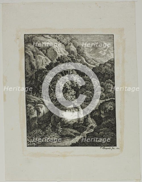 Wooded Mountain Landscape with a Small Waterfall and Pathway, 1805. Creator: Franz Joseph Leopold.