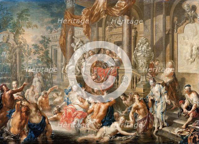 Fountain scene in front of a palace , 1731-1734. Creator: Platzer, Johann Georg (1704-1761).