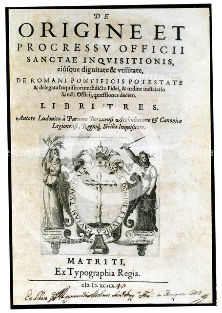 Cover of the work 'De origine et progressu officci sanctae, Inquisitionis', 1598. Creator: Paramo, Luis del.